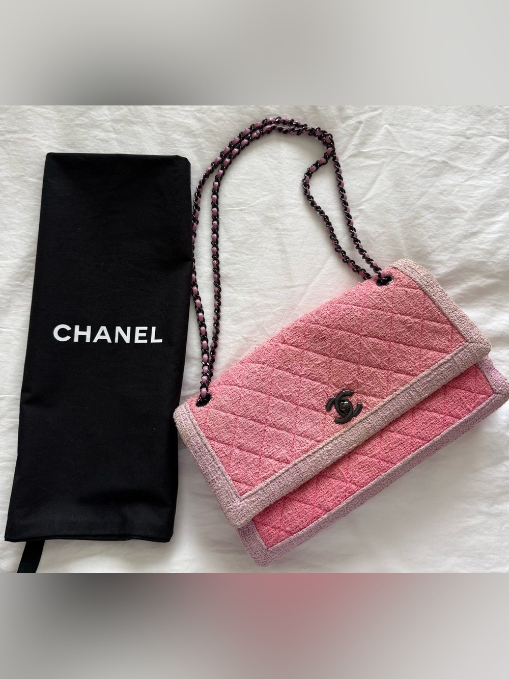 CHANEL Pink & Purple Quilted Terry Cloth Flap Shoulder Bag Dark Hardware
